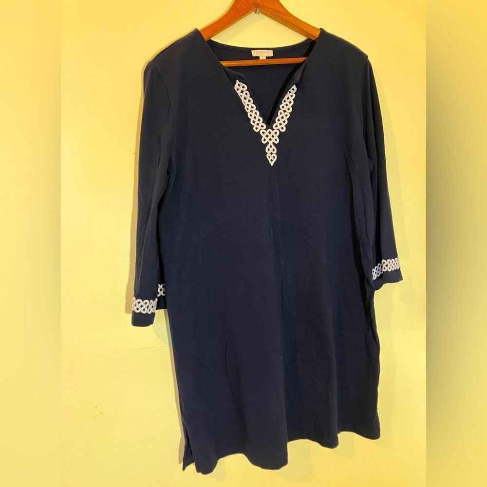 Talbots mini dress, 3/4 sleeve, design at sleeves and neckline, size small